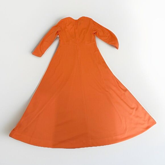 Vintage Lady Laura Toni Todd Neon Orange 70s Maxi Dress L/S - Picture 10 of 14